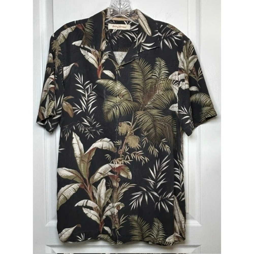 Tommy Bahama Men's Hawaiian Floral Tropical Palm Print Button Up Silk Shirt SM